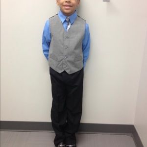 Boys Grey vest and black pants suit